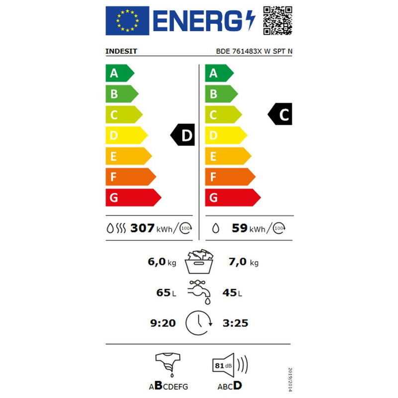 Lavatrice - Asciugatrice Indesit BDE761483XWSPTN 7kg / 5 kg Bianco 1400 rpm