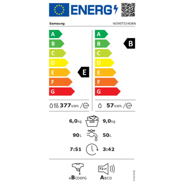 Lavatrice - Asciugatrice Samsung WD90T534DBN 9 kg 1400RPM