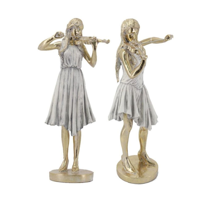 Statua Decorativa DKD Home Decor Dorato Bianco Resina Musicista (26.5 x 20 x 60 cm) (2 pcs) - zannishop