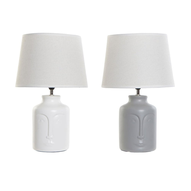 Lampada da tavolo DKD Home Decor Ceramica Grigio Poliestere Bianco (2 pcs) (25 x 25 x 37 cm) - zannishop