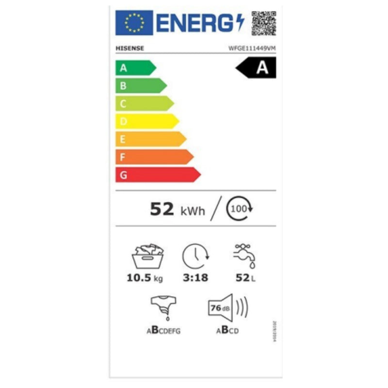 Lavatrice Hisense WFGE111449VM 10,5 kg 1400 rpm Bianco