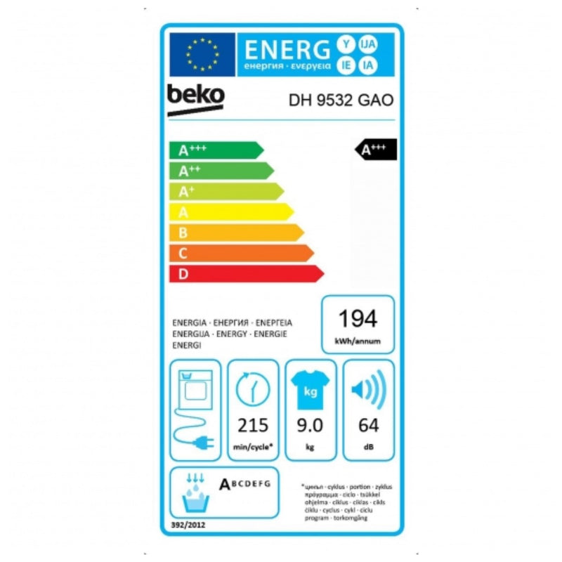 Asciugatrice a condensazione BEKO DH9532GAO Bianco