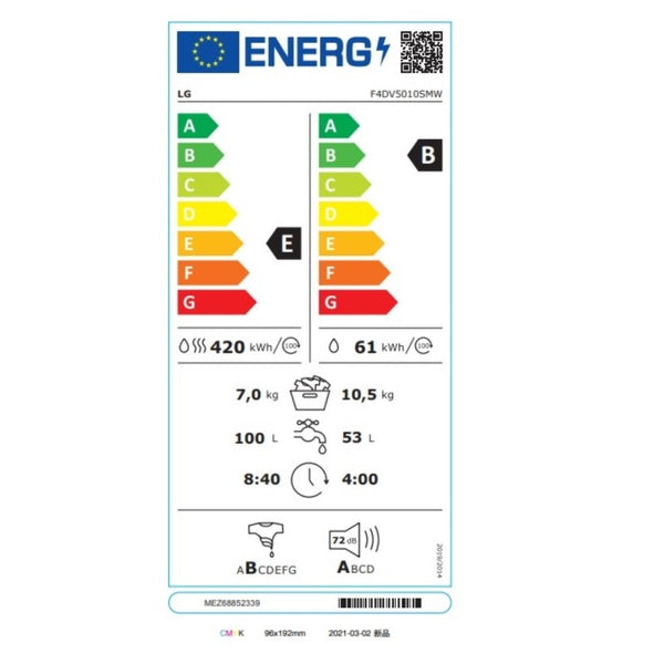 Lavatrice - Asciugatrice LG F4DV5010SMW 10,5kg / 7kg 1400 rpm Bianco